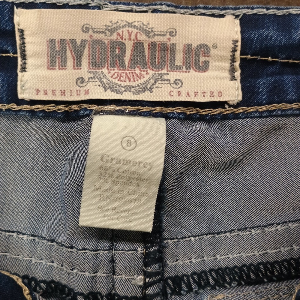 Hydraulic GRAMERCY Women's Size 8 Blue Denim Capris Embroidered Pockets 32x22 - Picture 7 of 14